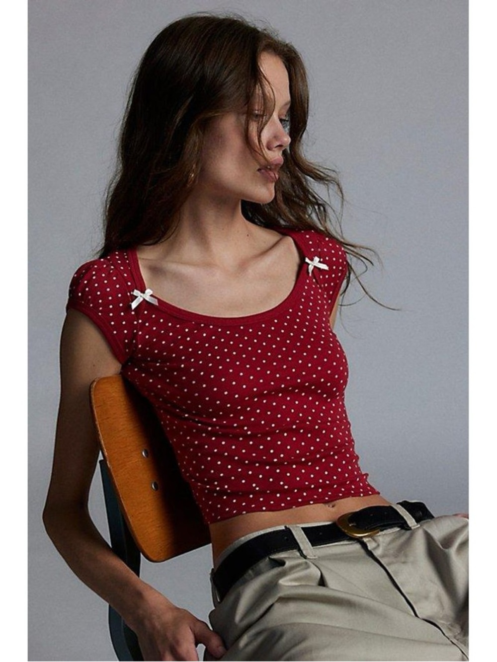Kimchi Blue Red and white polka dot top